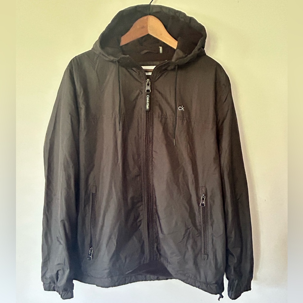 Calvin Klein Men's Black Hooded Jacket, Fleece Lined, GUC, Size L